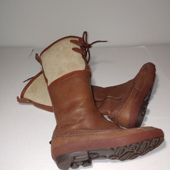 UGG Australia Belcloud Leather Suede Tall Waterproof Boots Size 6.5 Cognac - Picture 2 of 11